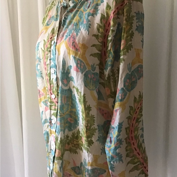 Women’s Spartina 449 Jori Linen Shirt Sugar Mill Damask Ruffle Collar Small - Picture 5 of 12